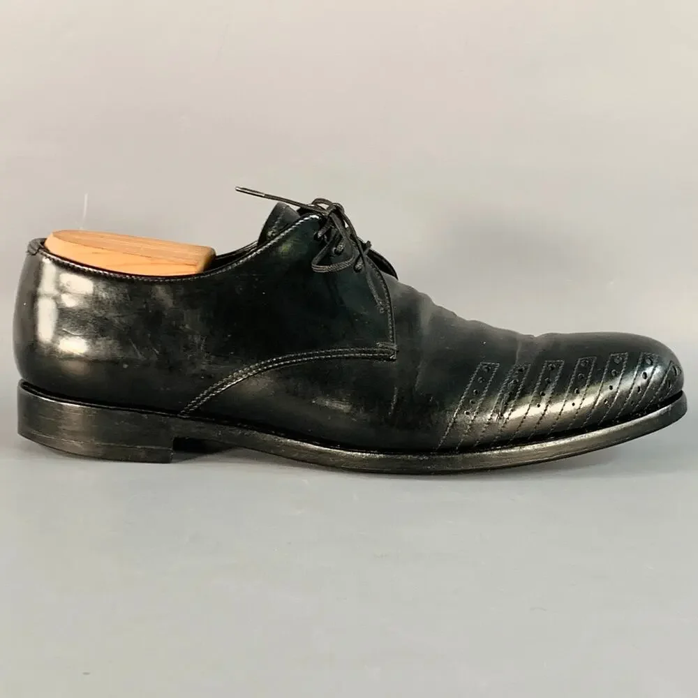 PRADA Size 7 Black Perforated Leather Derby Lace-Up Shoes